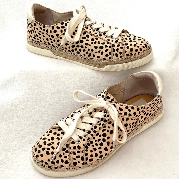 Leopard Print Dolce Vita Morris Espadrille Glitter Embossed Lace Up Sneaker Sz 8 - Picture 1 of 15